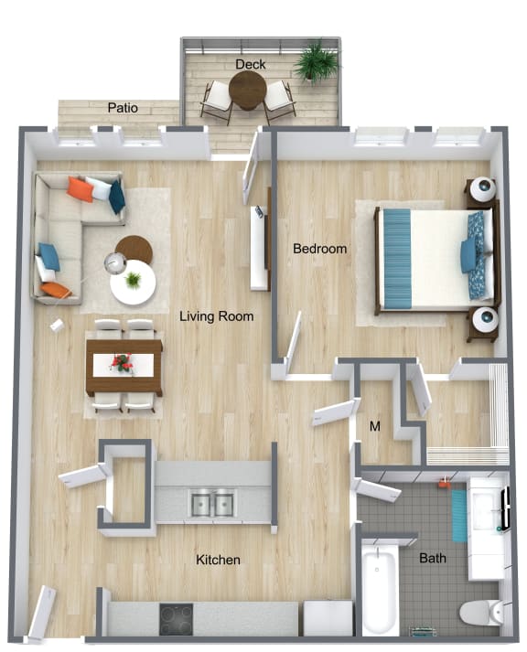 1 Bedroom  1 Bathroom floor plan at The Life at Highland Village, Missouri, 64129