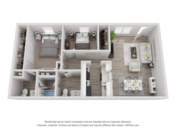 Beverly Palms - 2 Bedroom 1.5 Bathroom Floor plan at The Life at Beverly Palms, Pasadena Texas