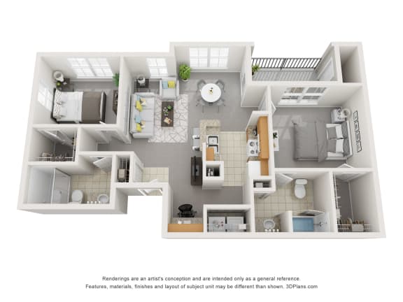 2 bedroom 2 bathroom floor plan at The Life at Brighton Estates, Houston, TX, 77060