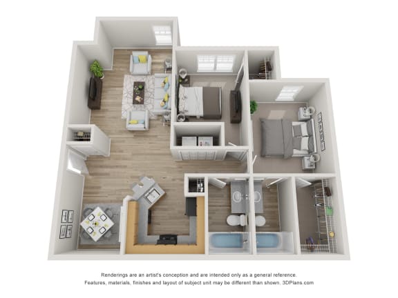 2 Bed 2 Bath Floor Plan at The Life at Clearwood, Houston, Texas