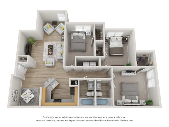 3 Bed 2 Bath Floor Plan at The Life at Clearwood, Houston