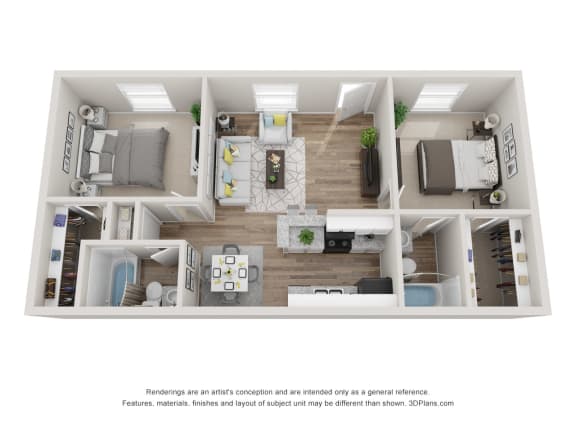 2 Bedroom 2 Bathroom Floor Plan at The Life at Forest View, Texas, 77531