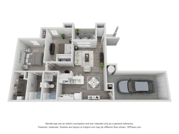 Floor Plan  2 bedroom, 2 bathroom, 1,005 sqft