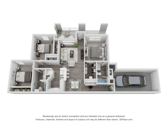 3 bedroom, 2 bathroom, 1,198 sqft