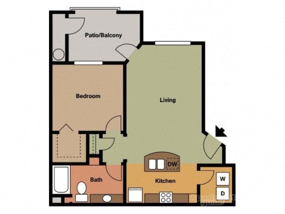 Floor Plan  1 bedroom 1 bathroom at Trails at San Tan Apartments in Gilbert, AZ