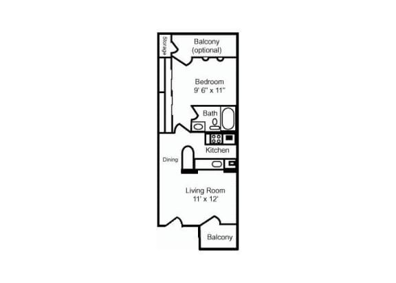 Floor Plan  1 bedroom 1 bathroom at Zona Rio Apartments in Tucson, AZ