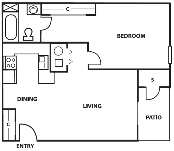 Floor Plan  1 bedroom 1 bathroom floor plan at Cinco Del Cielo Apartments in Albuquerque, NM