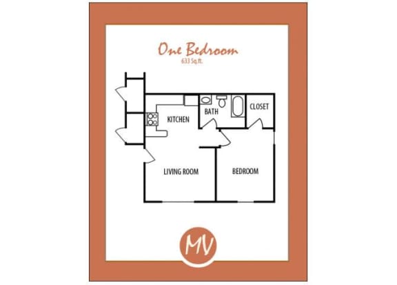 Floor Plan  1 bedroom 1 bathroom floor plan at Mission Vista Apartments at Tucson. AZ