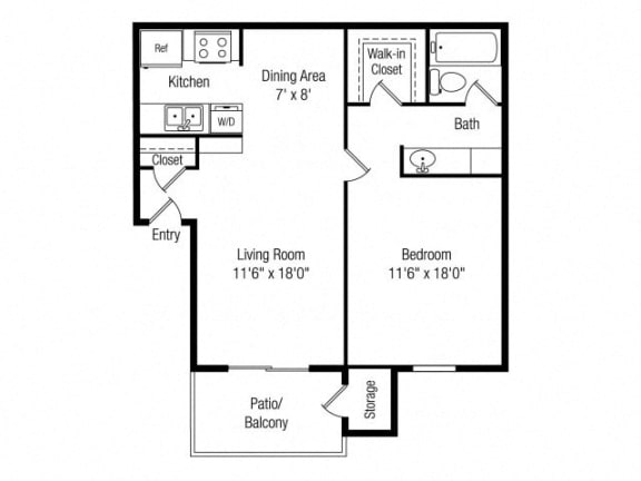 Floor Plan  1 bedroom 1 bathroom floor plan at Papago Crossing Apartments in Phoenix, AZ