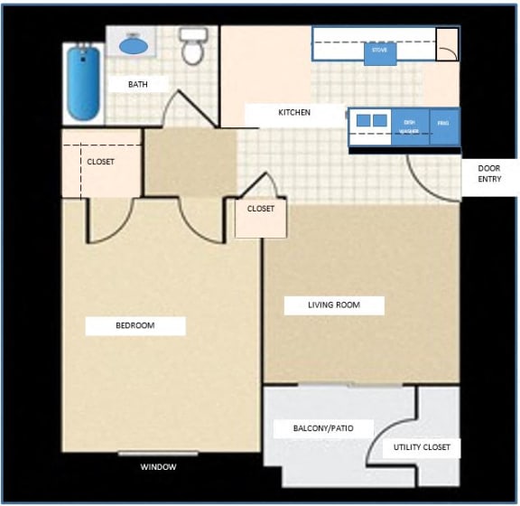 Floor Plan  1 bedroom 1 bathroom floor plan at Tanner Manor in Phoenix, AZ