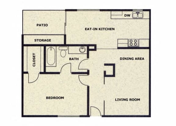 1 bedroom 1 bathroom floor plan at Wellington Estates in San Antonio, TX