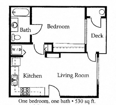 Floor Plan  1 bedroom 1 bathroom floorplan at University West Apartments in Flagstaff, AZ