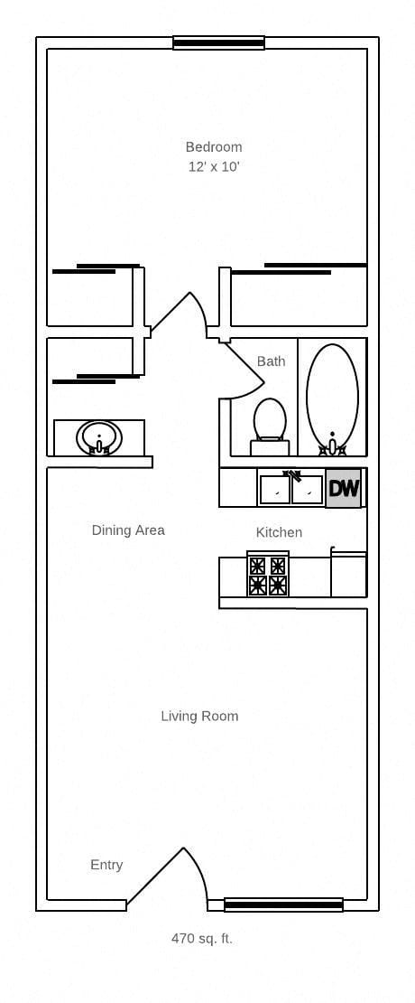Floor Plan  One bedroom floor plan at Toscana Cove Apartments in Tucson AZ