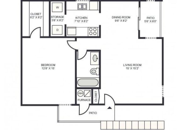 Floor Plan  1x1 floor plan at Mission Palms Apartments in Tucson, AZ