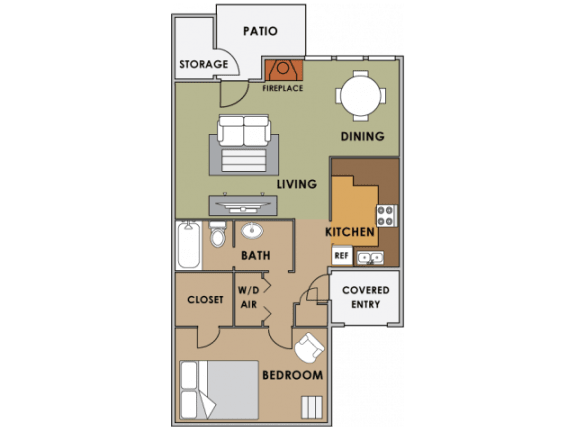 Floor Plan  One bedroom floor plan image at Orange Tree Village Apartments in Tucson AZ