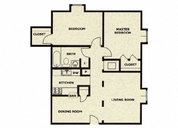 2 bedroom 1 bathroom floor plan at Wellington Estates in San Antonio, TX