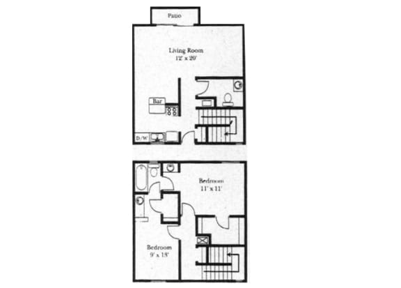 2 bedroom 1 bathroom floor plan at Wellington Estates in San Antonio, TX