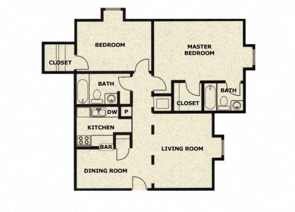 2 bedroom 2 bathroom floor plan at Wellington Estates in San Antonio, TX