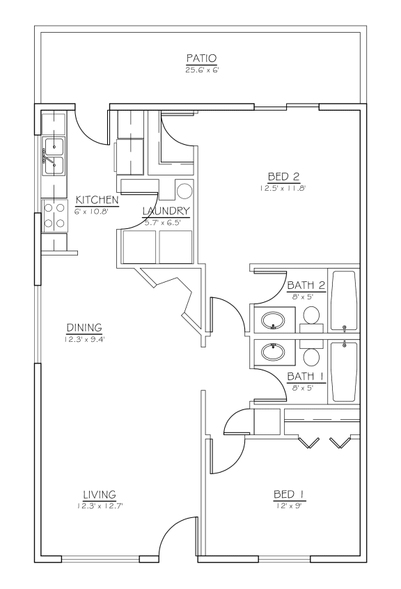 Floor Plan  975 sq ft unit at cedar Ridge apartments