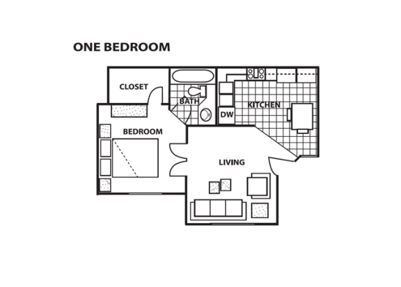 One bedroom floor plan at Cinnamon Tree Apartments in Albuquerque, MN