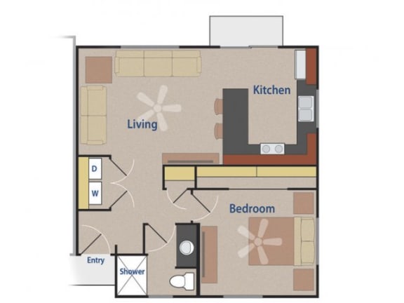 Floor Plan  THE KESTREL 1 bedroom 1 bathroom 635 square feet floor plan at Casitas At San Marcos in Chandler, AZ
