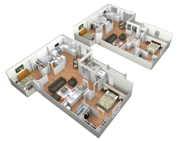 Belmonte 2 Bedroom 2 Bathroom Floor Plan 944 Sq.Ft. at Levante Apartment Homes, Fontana, 92335