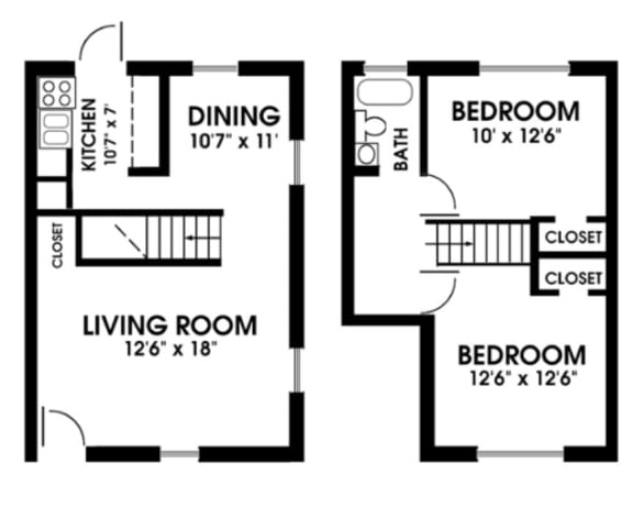 Floor Plan  2 BEDROOMS 1 BATHROOM