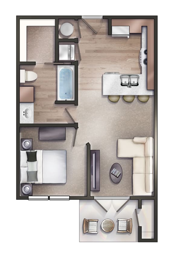 Floor Plan  500 Square-Foot One Bedroom, One Bath Cypress Floor Plan at Retreat at Brightside, Baton Rouge, 70820