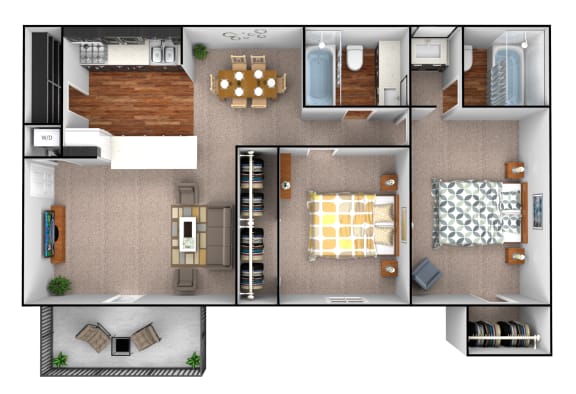 Two bed, two bath A Floor Plan at Triangle Park Apartments, Durham, North Carolina