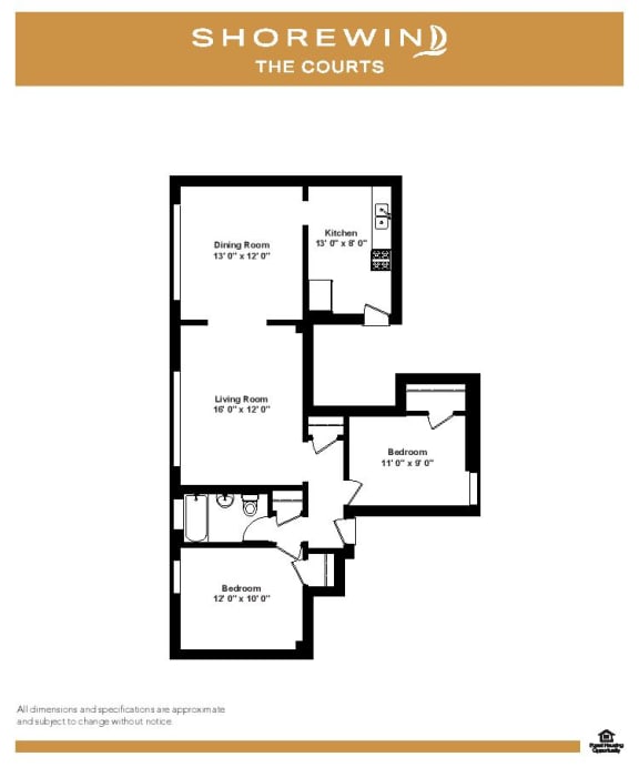 B2 floor plan at Shorewind Apartments, Chicago, IL, 60649