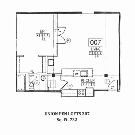 Floor Plan One Bedroom - 732
