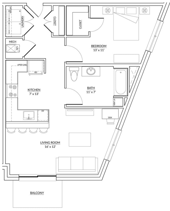 Lincoln Style F - 1 bed, 1 bath apartment floor plan
