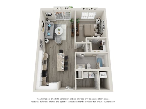 The Gable Style D furnished executive guest suite floor plan