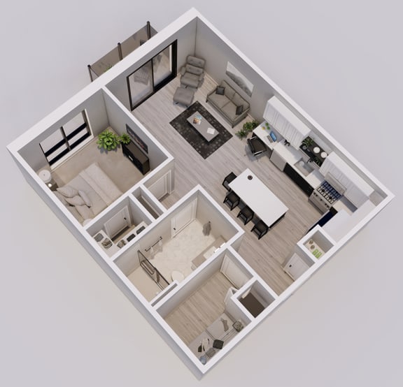 Wedgewood Style A - 1 bed, 1 bath apartment 3D floor plan
