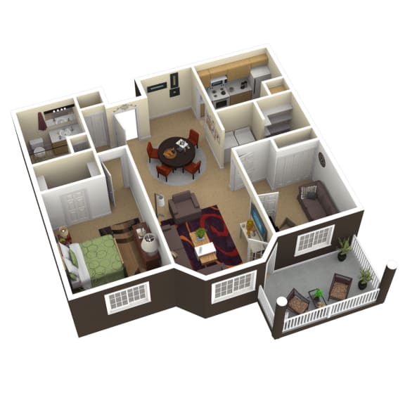 1 Bedroom with Den 3D Floor Plan