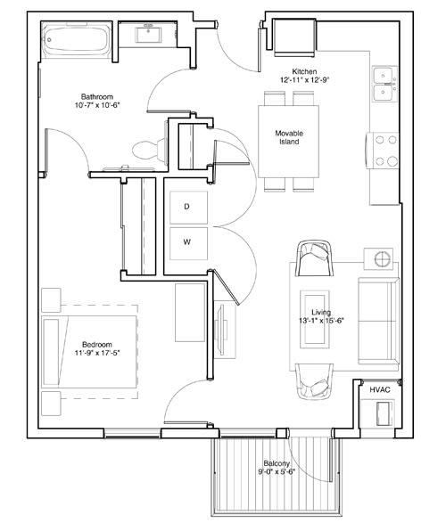 Vintage on Selby | Audrey Type A | One Bedroom Apartment Floorplan