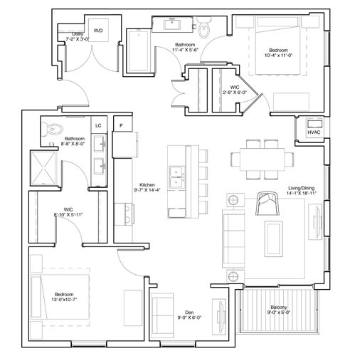 Vintage on Selby | Wayne | Two Bedroom Apartment 3D Floorplan