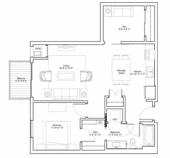 Vintage on Selby | Leigh with Den | One Bedroom Apartment Floorplan