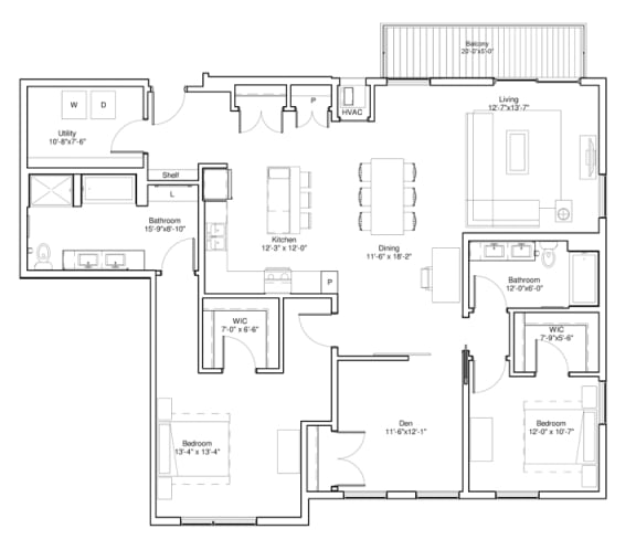 Vintage on Selby | Ingrid - Jr. Penthouse| Three Bedroom Junior Penthouse Apartment Floorplan