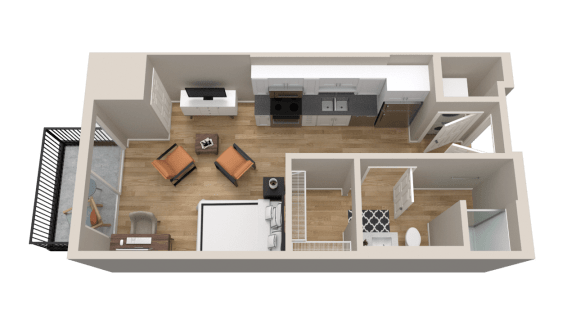 Floor Plan  Vintage on Selby | Ava | Studio Apartment 3D Floorplan