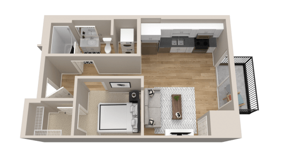 Floor Plan  Vintage on Selby | Marlon | Studio with Alcove Apartment 3D Floorplan