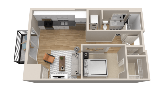 Vintage on Selby | Humphrey | Studio with Alcove Apartment 3D Floorplan