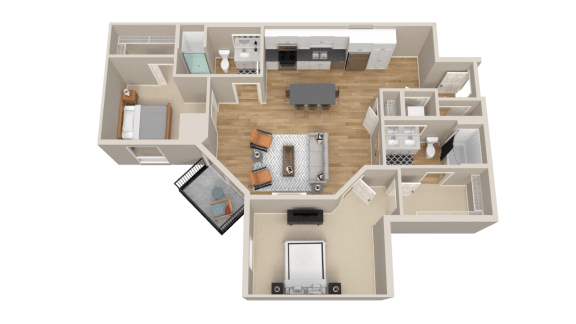 Vintage on Selby | Wayne | Two Bedroom Apartment 3D Floorplan