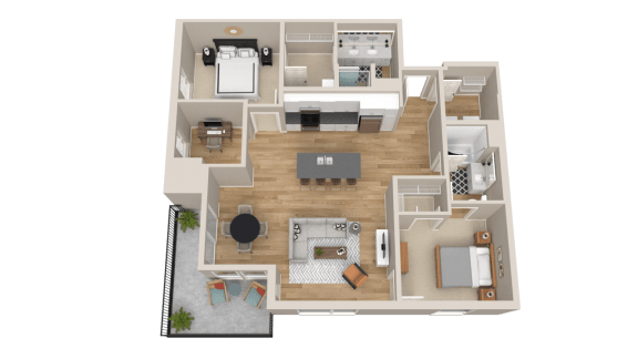 Floor Plan  Vintage on Selby | Monroe with Den | Two Bedroom plus Den Apartment 3D Floorplan