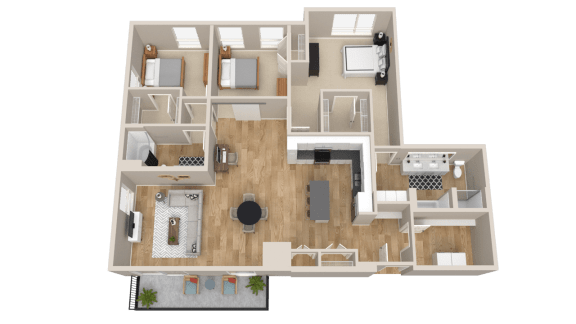 Floor Plan  Vintage on Selby | Garland | Three Bedroom Junior Penthouse Apartment 3D Floorplan
