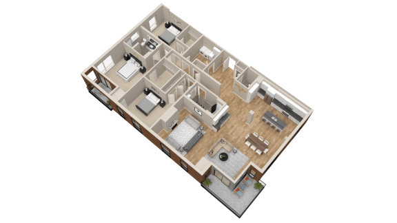 Vintage on Selby | Ingrid - Jr. Penthouse| Three Bedroom Junior Penthouse Apartment 3D Floorplan