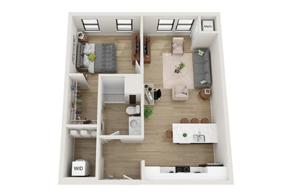 1 bedroom 1 bathroom Dakotah Floor Plan at Mercantile on Broadway, Fargo, 58102