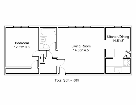 Alba Villa 1 Bedroom 1 Bath 585 Sq. Ft Floor Plan at Integrity Gold Coast, Cleveland, 44102
