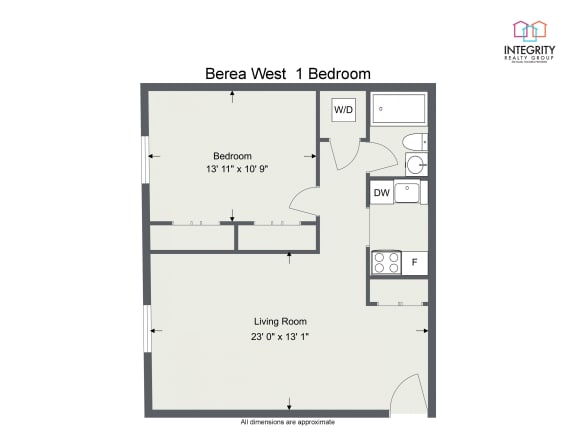 1 Bedroom - 2D Floor Plan at Integrity Berea Apartments, Integrity Realty LLC, Berea, Ohio