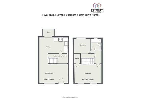2 Bedroom 1 Bath 850 Sq.Ft. Floor Plan at River Run Apartments - RYDYL I LLC, Integrity Realty LLC, Warren, 44485